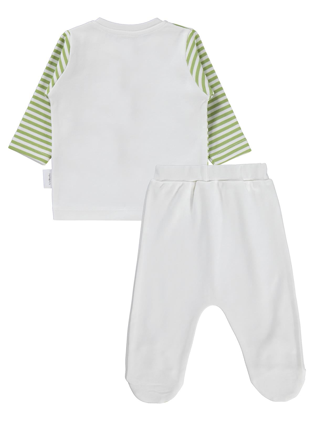 Nova Baby Yeşil Elma Kokulu Önden Açık 1-6 Ay Pijama Takımı - Ekru