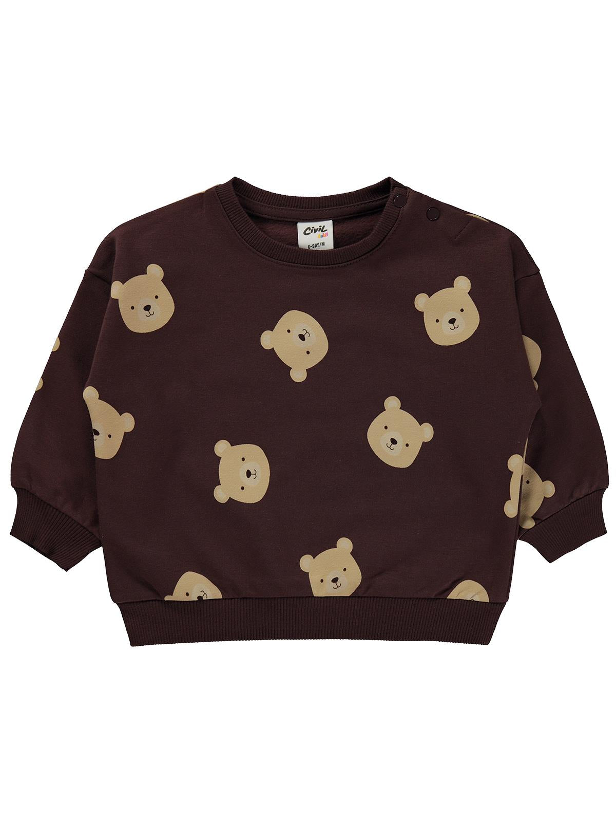 Civil Baby Ayıcık Baskılı 6-18 Ay Sweatshirt - Kahverengi