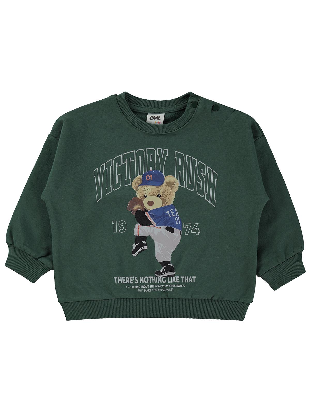 Civil Baby Teddy Bear Baskılı 6-18 Ay Sweatshirt - Yeşil