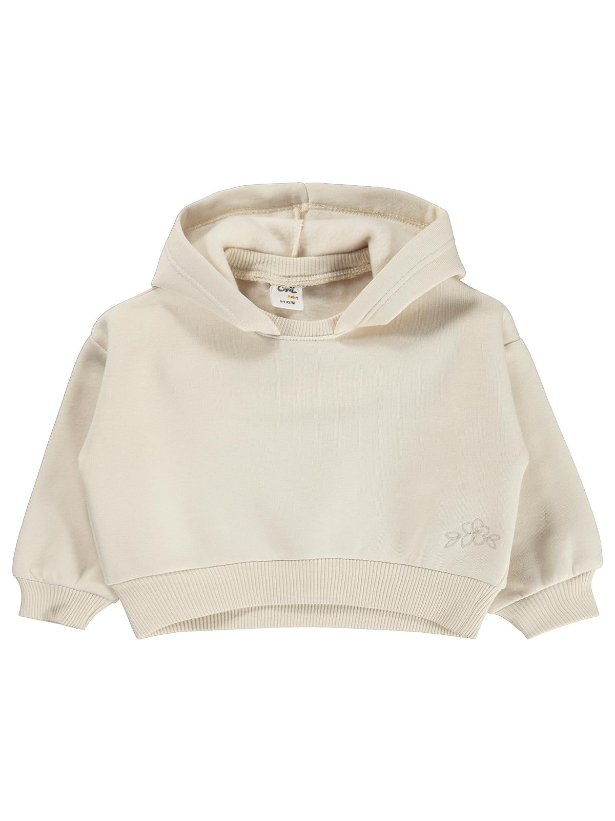 Civil Baby Çiçek Nakışlı Basic Kapşonlu 6-18 Ay Sweatshirt - Bej