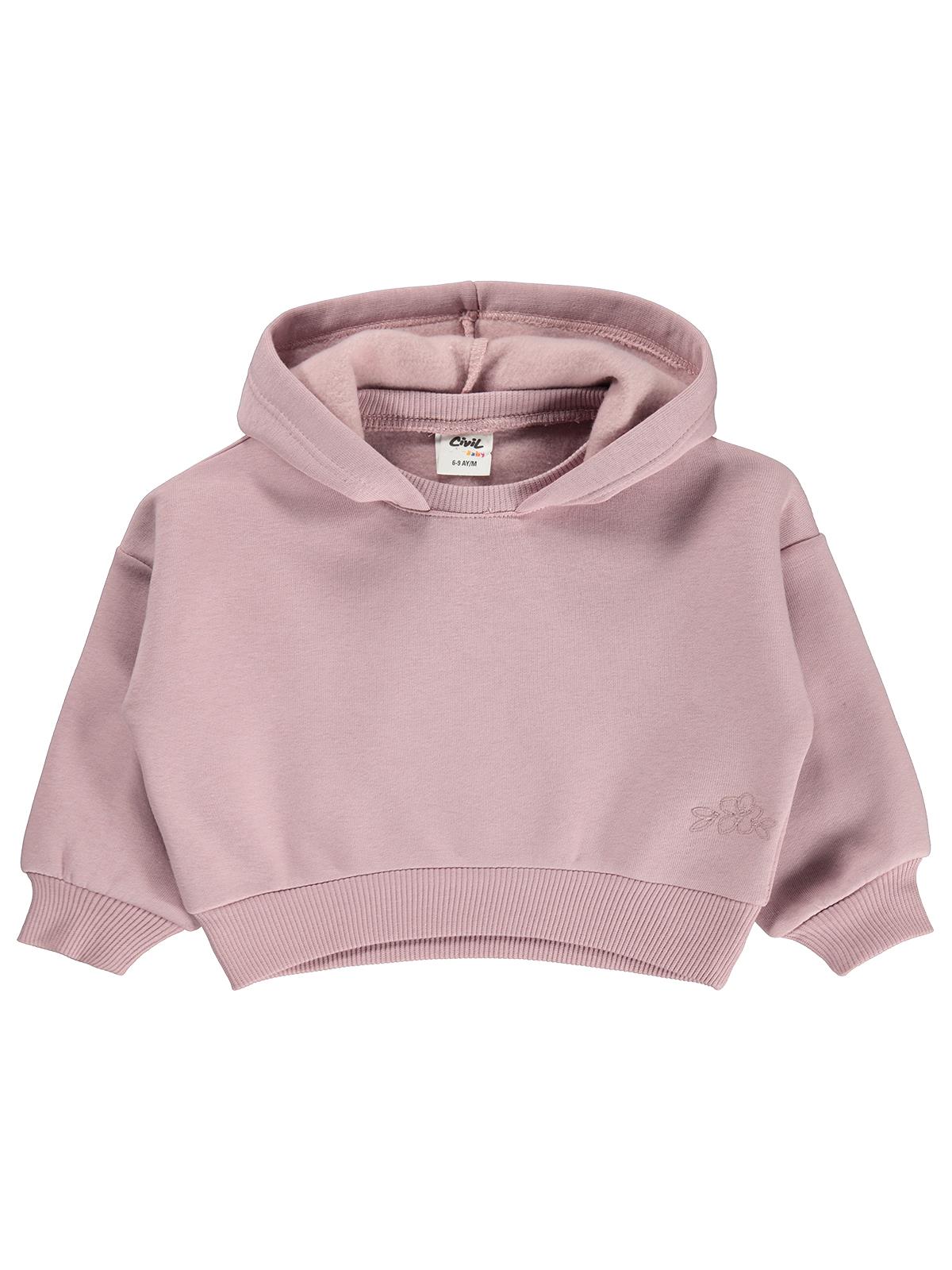 Civil Baby Çiçek Nakışlı Basic Kapşonlu 6-18 Ay Sweatshirt - Bej