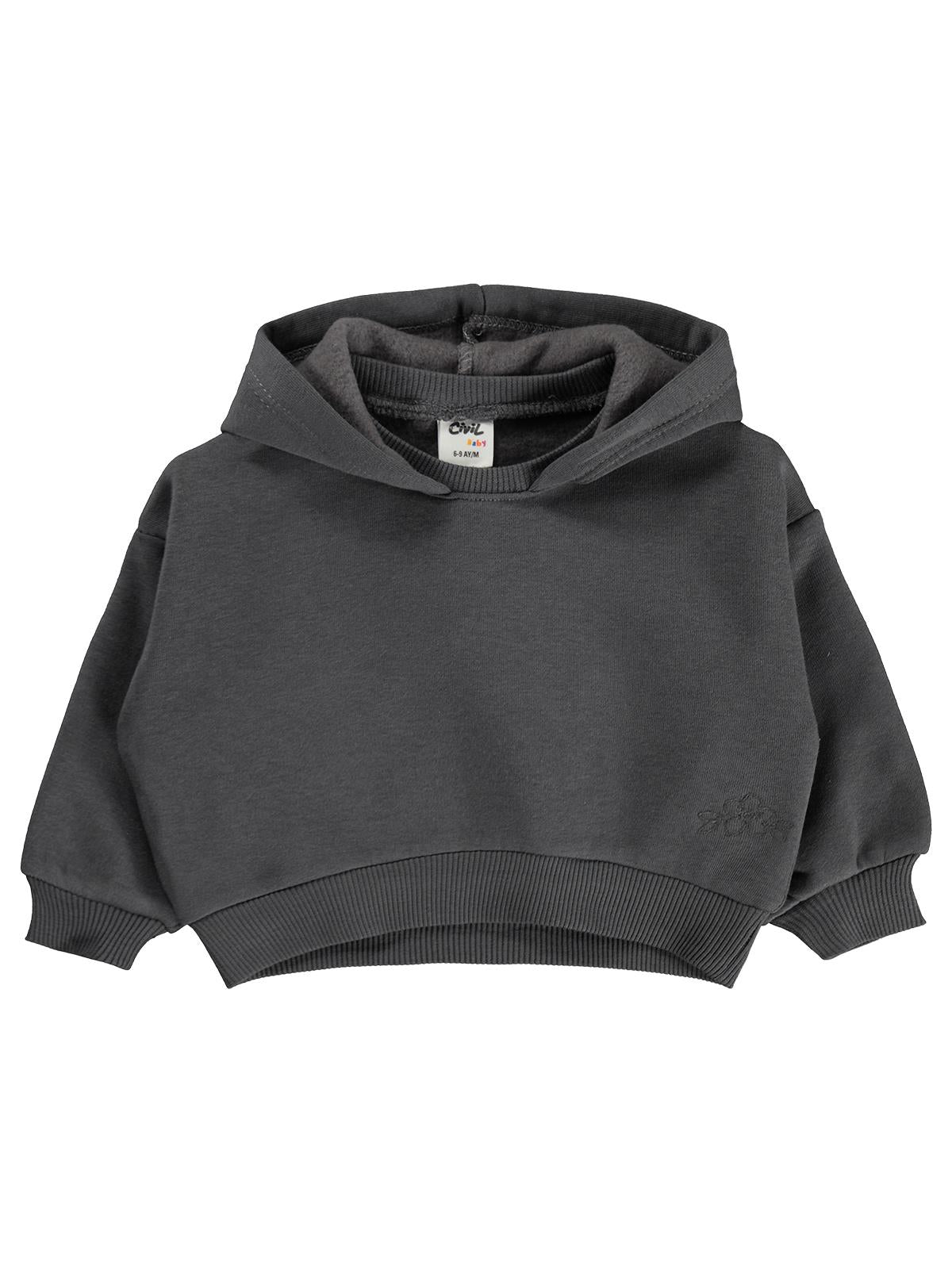 Civil Baby Çiçek Nakışlı Basic Kapşonlu 6-18 Ay Sweatshirt - Bej
