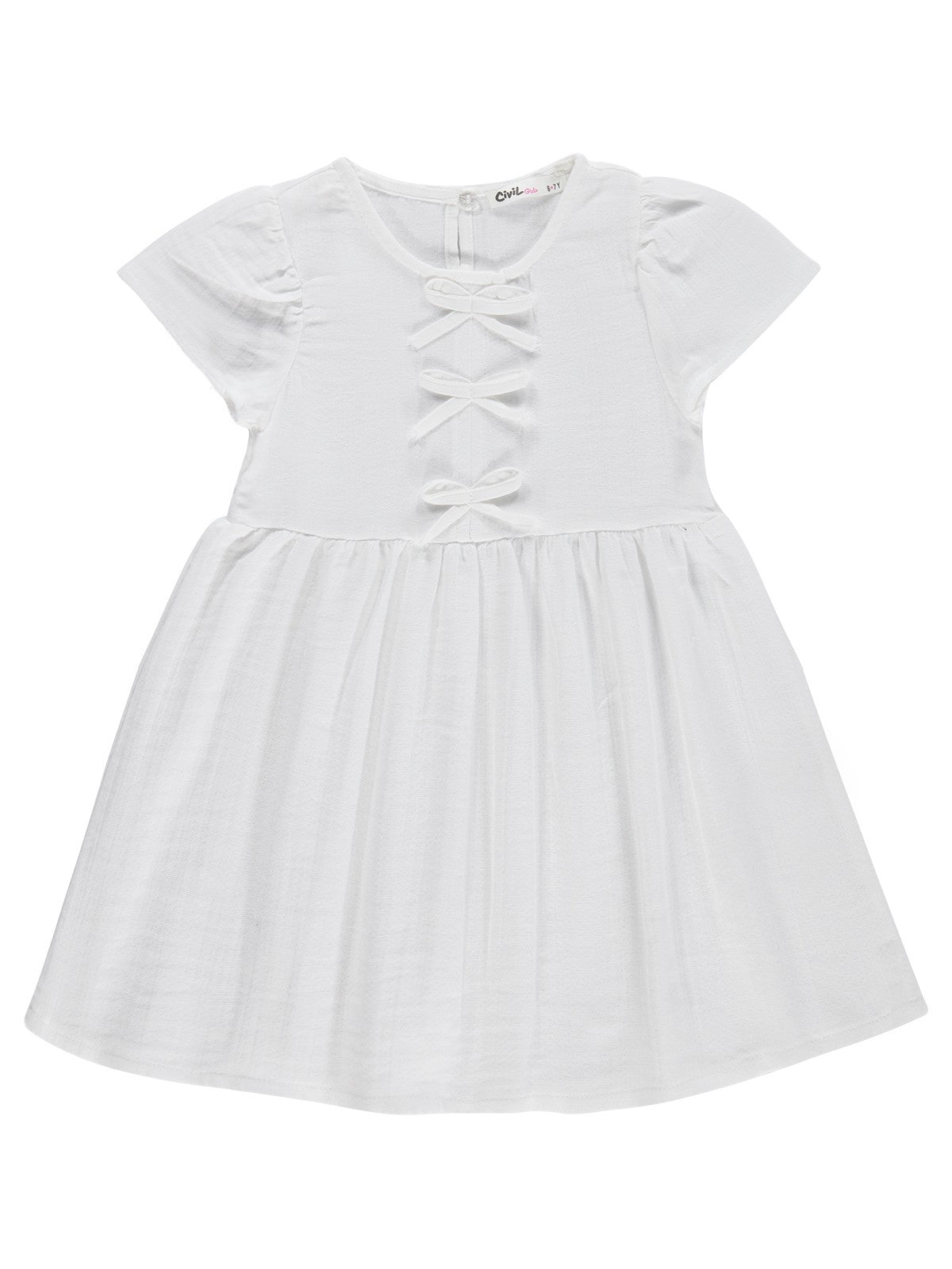 Civil Girls Fiyonklu 10-13 Yaş Elbise - Beyaz