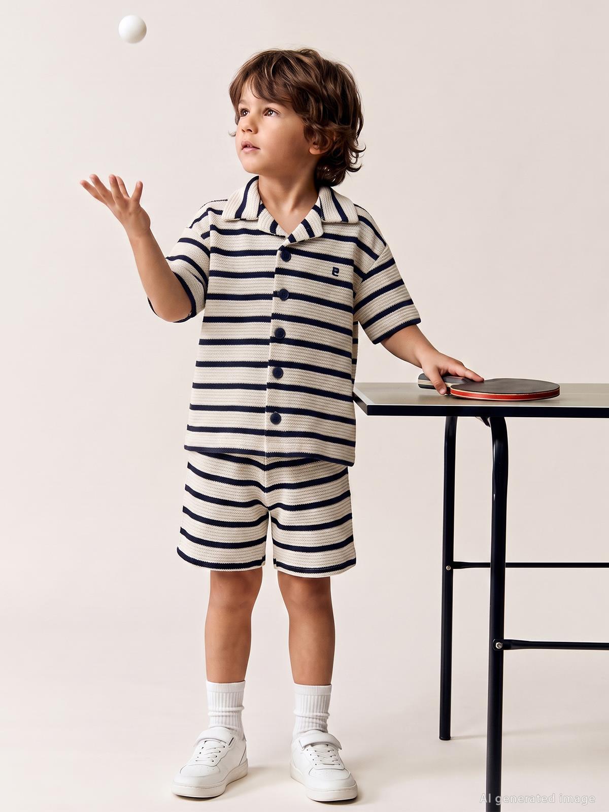 Pierre Cardin Çizgili Kaprili 2-5 Yaş Takım - Ekru