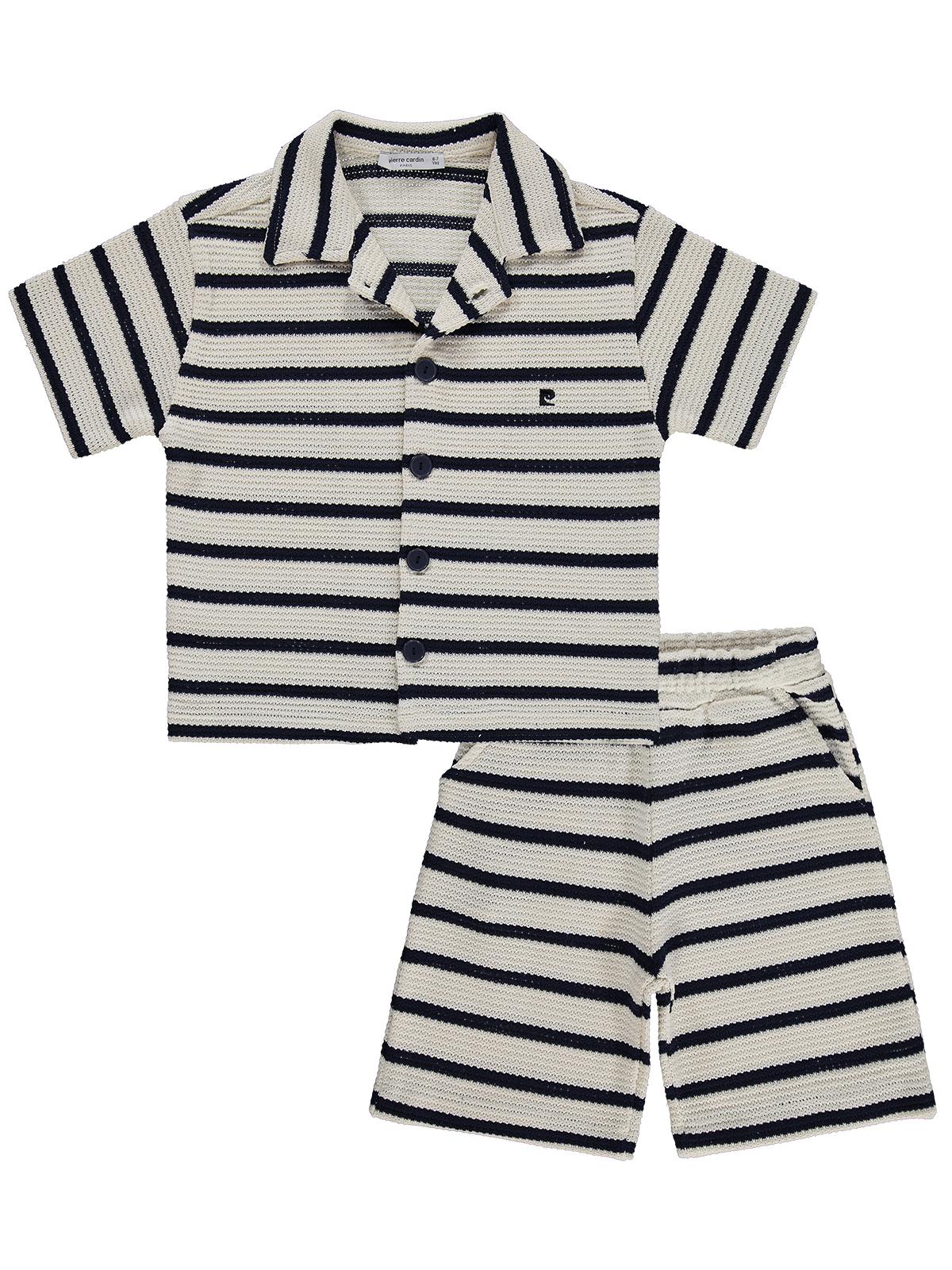 Pierre Cardin Çizgili Kaprili 6-9 Yaş Takım - Ekru