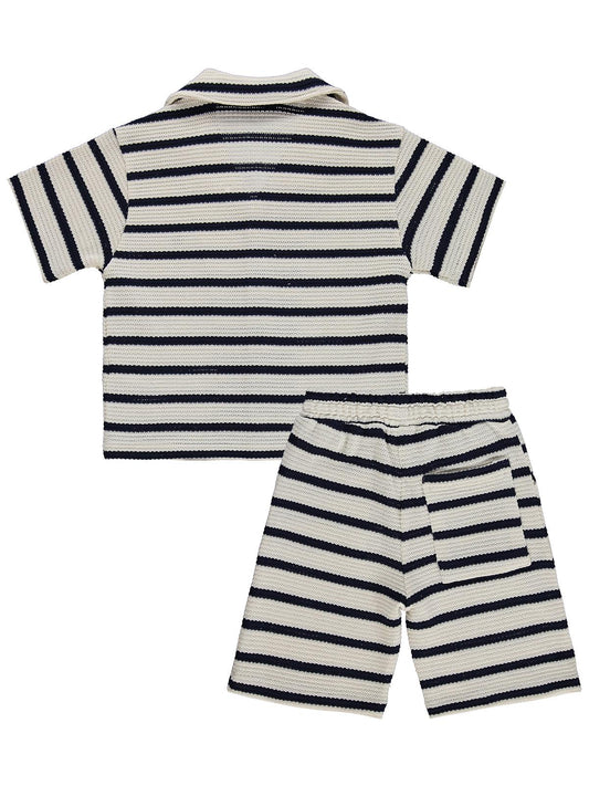 Pierre Cardin Çizgili Kaprili 6-9 Yaş Takım - Ekru