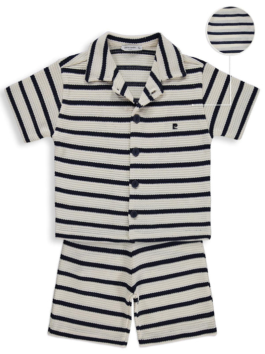 Pierre Cardin Çizgili Kaprili 6-9 Yaş Takım - Ekru