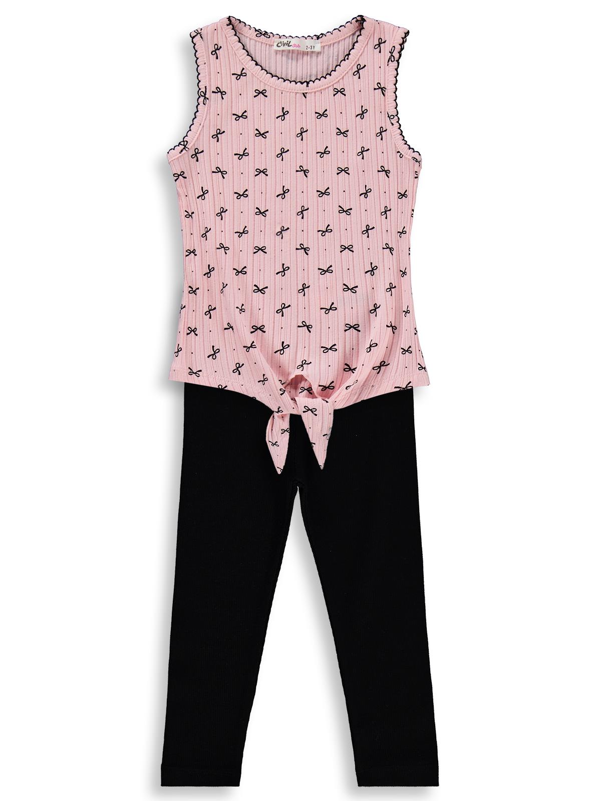 Civil Girls Fiyonk Desenli 2-5 Yaş Takım - Pembe