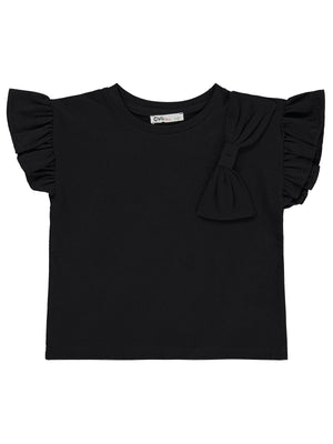 Civil Girls Volanlı Kurdaleli 2-5 Yaş Tişört - Siyah