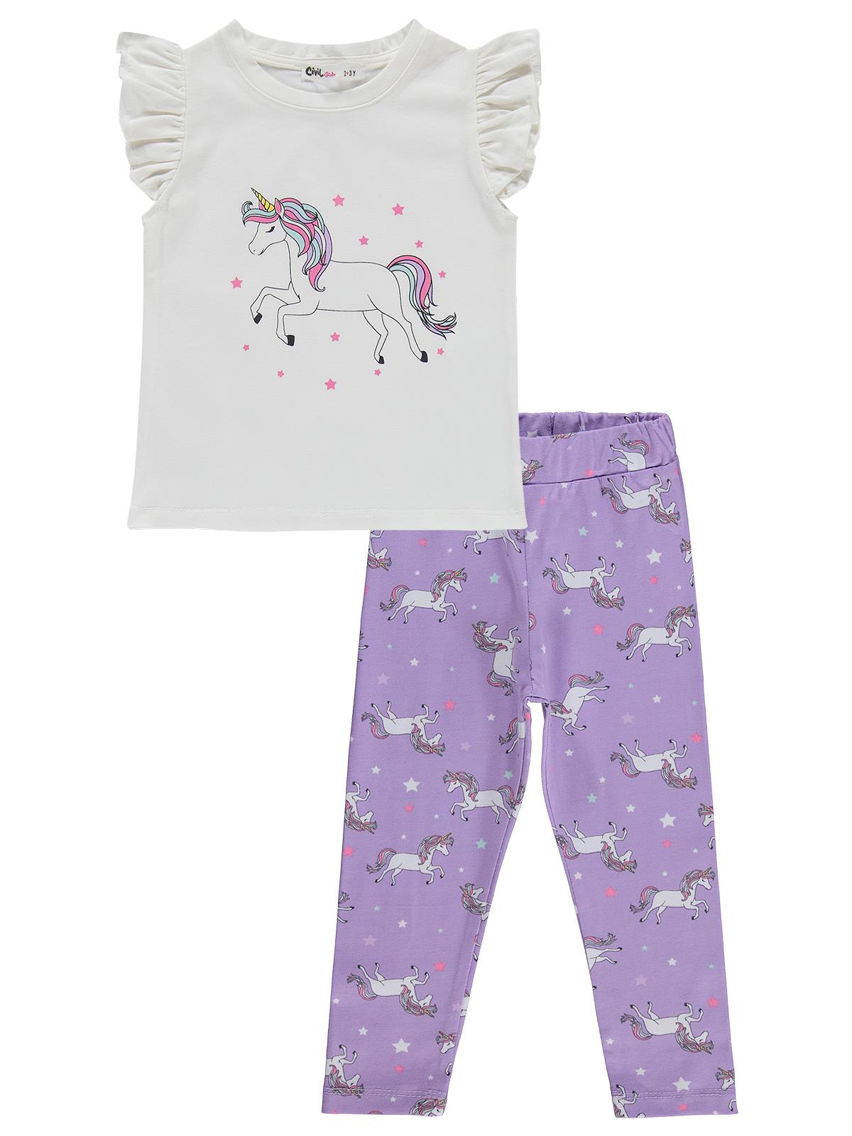 Civil Girls Unicorn Baskılı  2-5 Yaş Takım - Lila