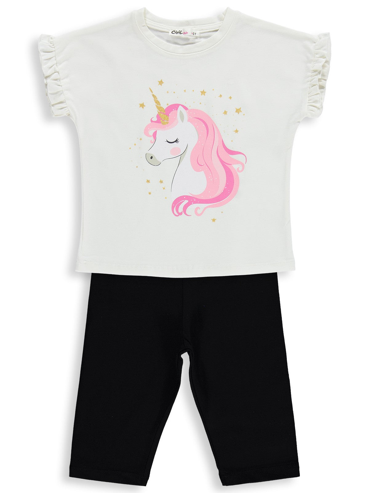 Civil Girls Unicorn Baskılı  2-5 Yaş Takım - Ekru