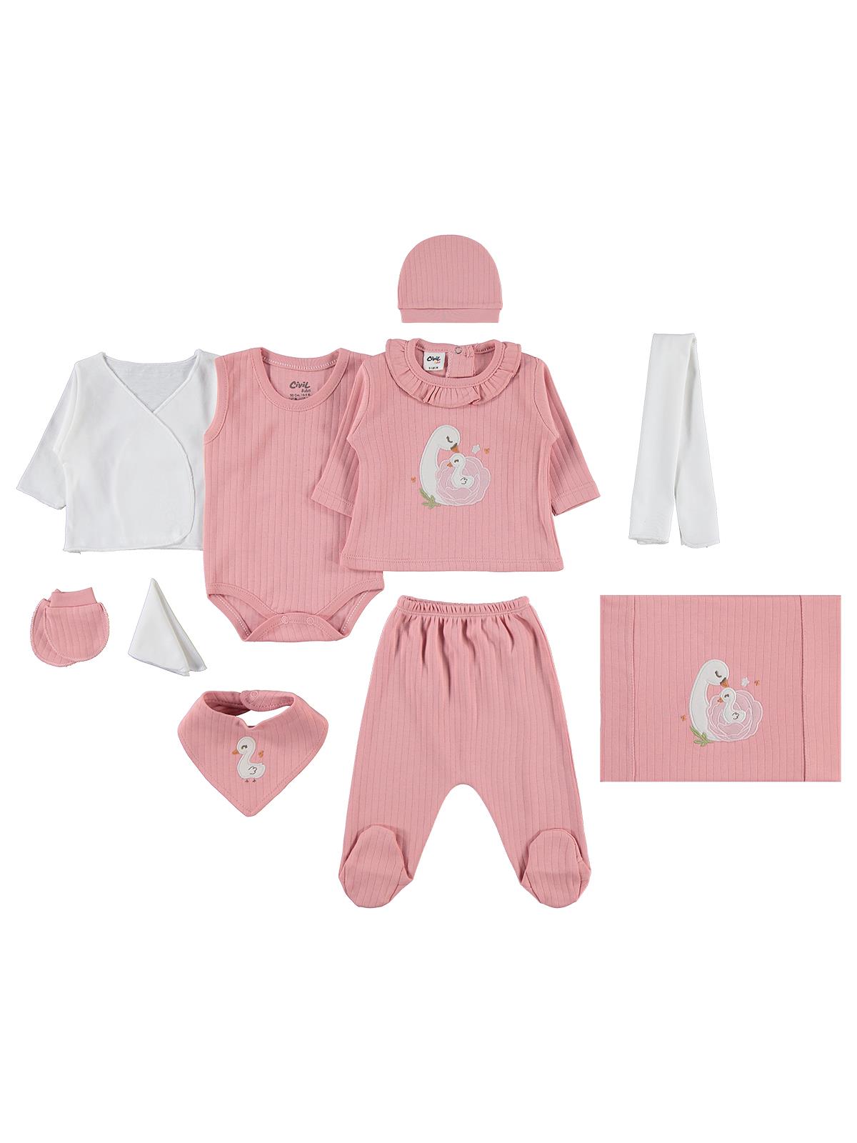 NB26-01 Civil Baby Ördek Nakış 10 lu  Zıbın Setleri - Pudra