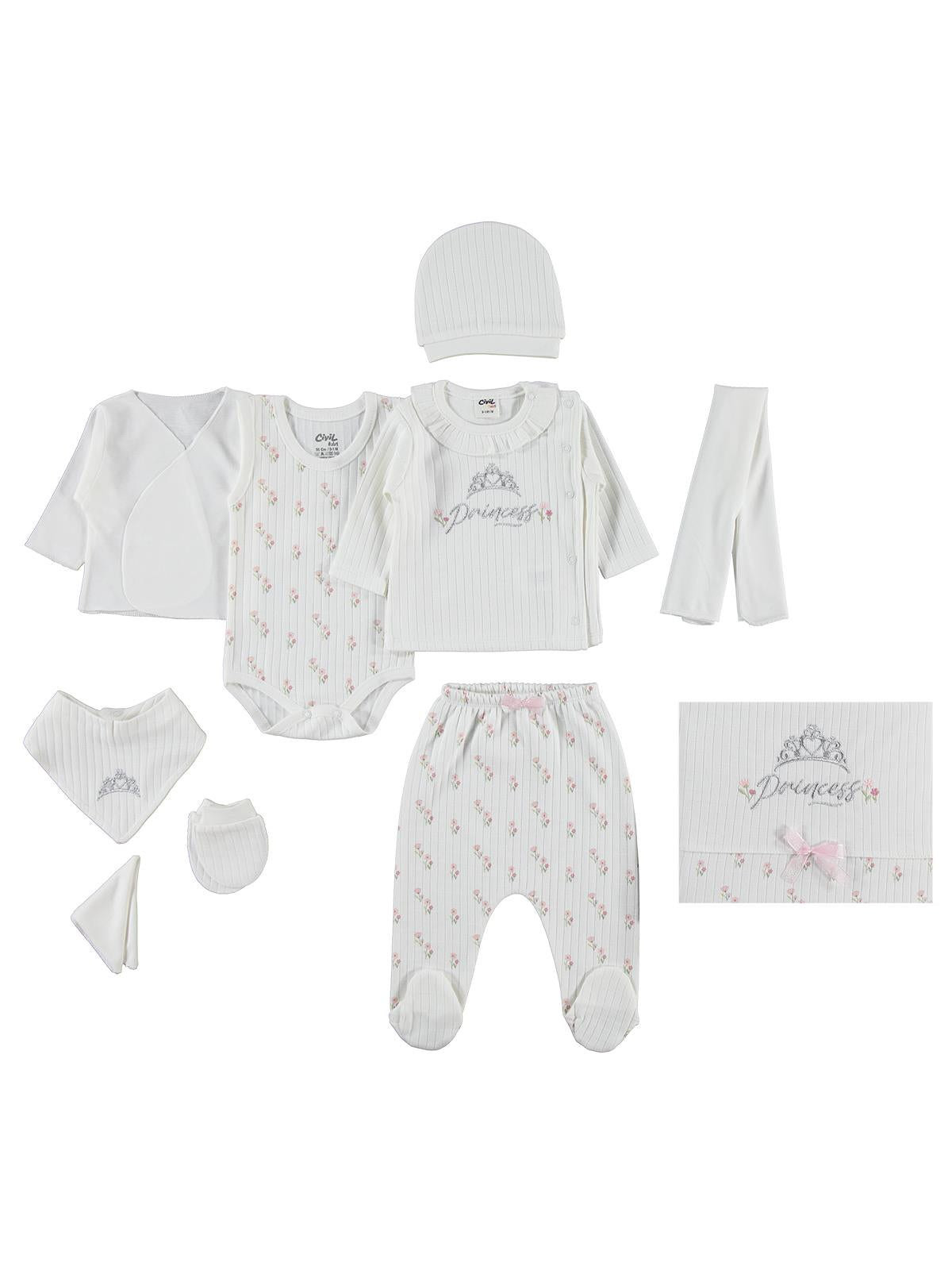 Civil Baby Princess Baskılı 10 lu  Zıbın Setleri - Pudra