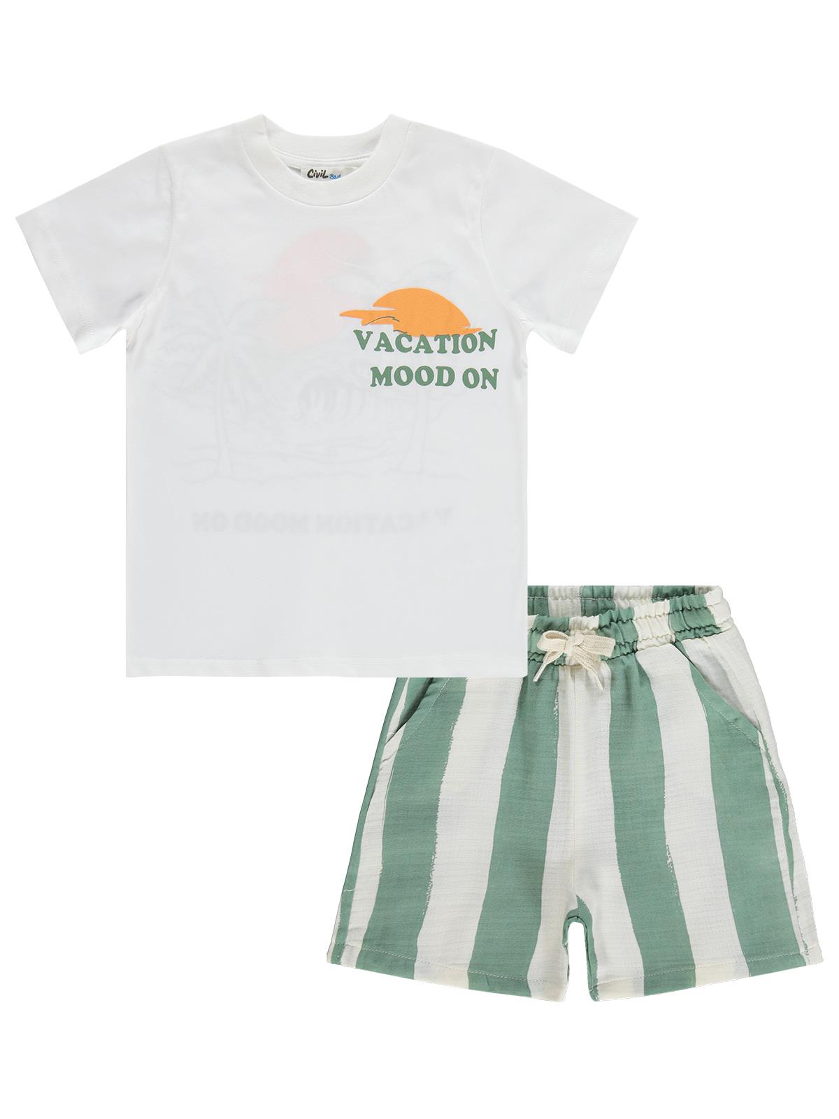 Civil Boys Palmiye Güneş Baskılı 2-5 Yaş Takım - Ekru