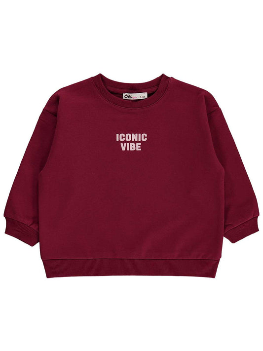 Civil Kız Çocuk Basic Sweatshirt | 2 İp Uzun Kol Bisiklet Yaka | Okul Kreş ve Günlük Kullanım - Bordo