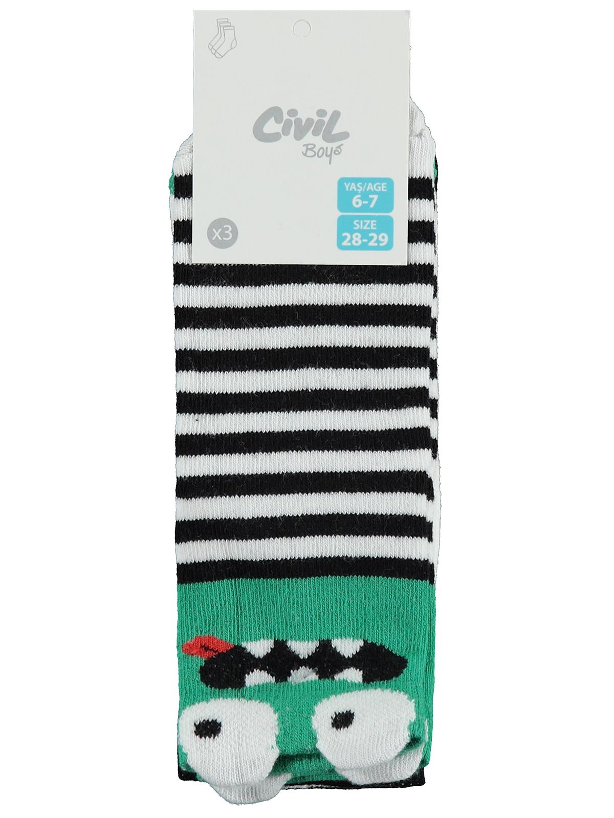 Civil Boys 3D Crocodile 3'lü 2-12 Yaş Erkek Soket Çorap