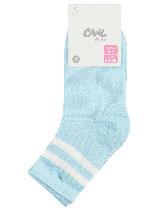Civil Kız Çocuk Basic Çemberli 5'li Kız Soket Çorap | Okul Kreş ve Günlük Kullanım
