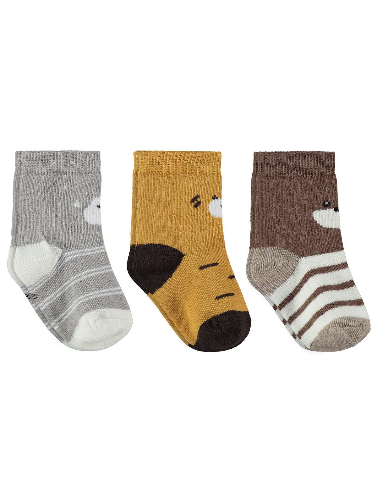 Civil Baby Face Animal 3'lü 6- Bebek Erkek Çorap Set - Standart