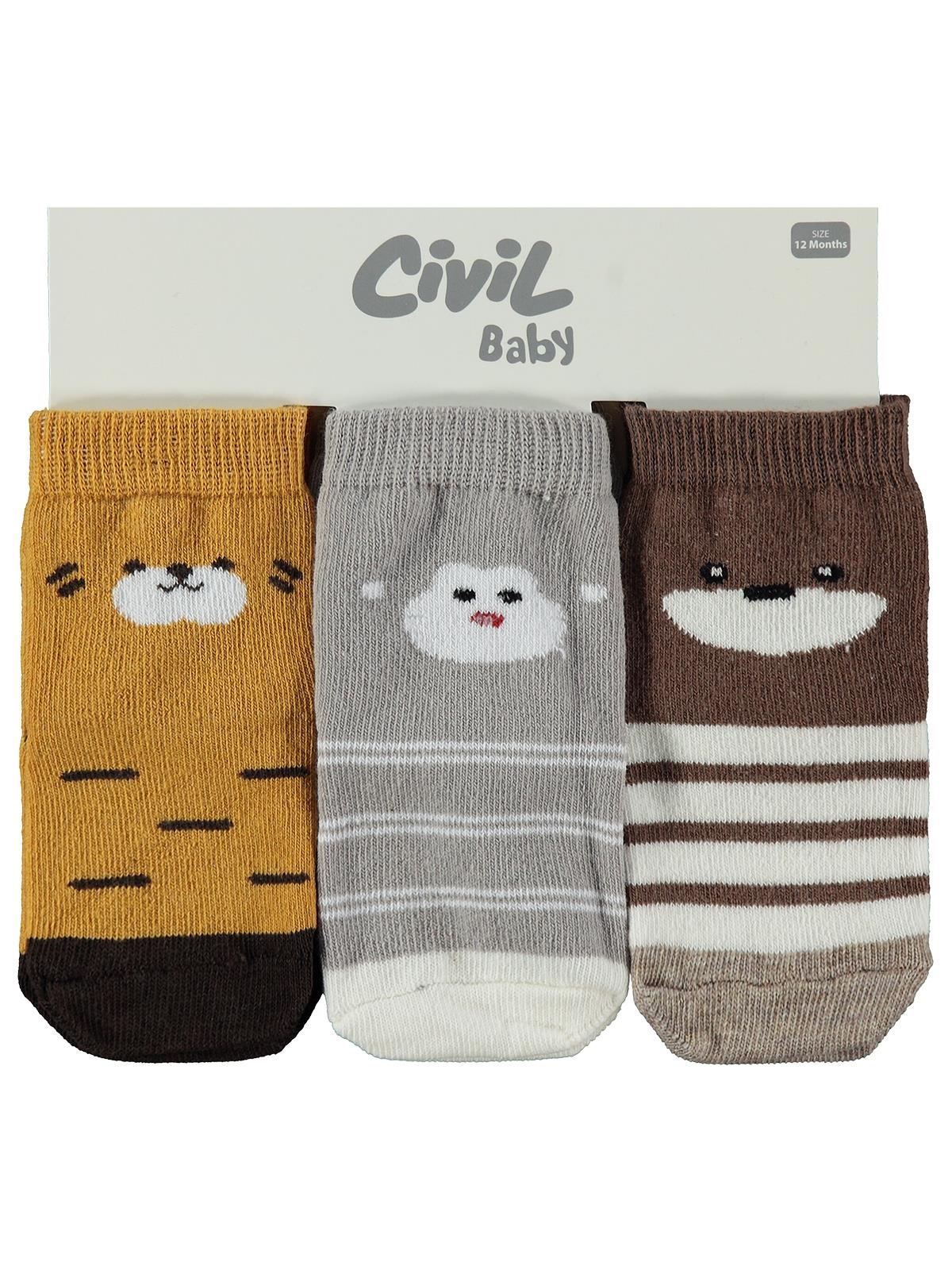 Civil Baby Face Animal 3'lü 6- Bebek Erkek Çorap Set - Standart