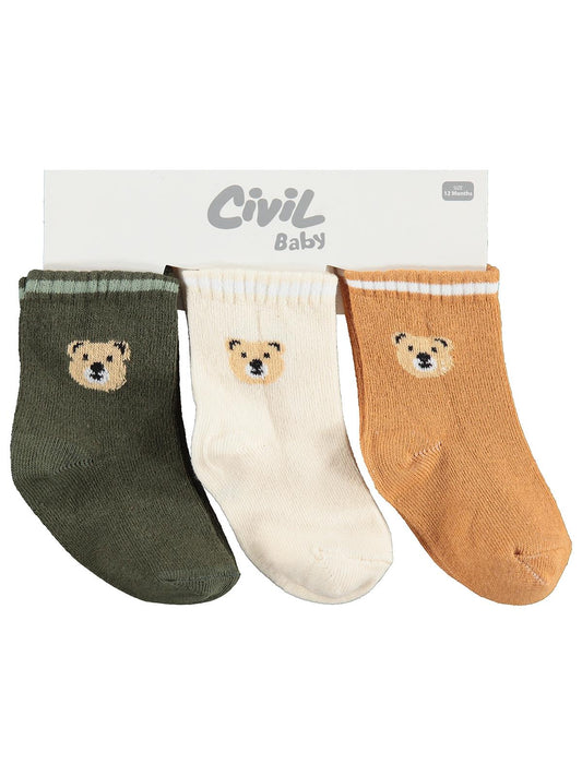 Civil Baby Bear 3'lü 6- Bebek Erkek Çorap Set