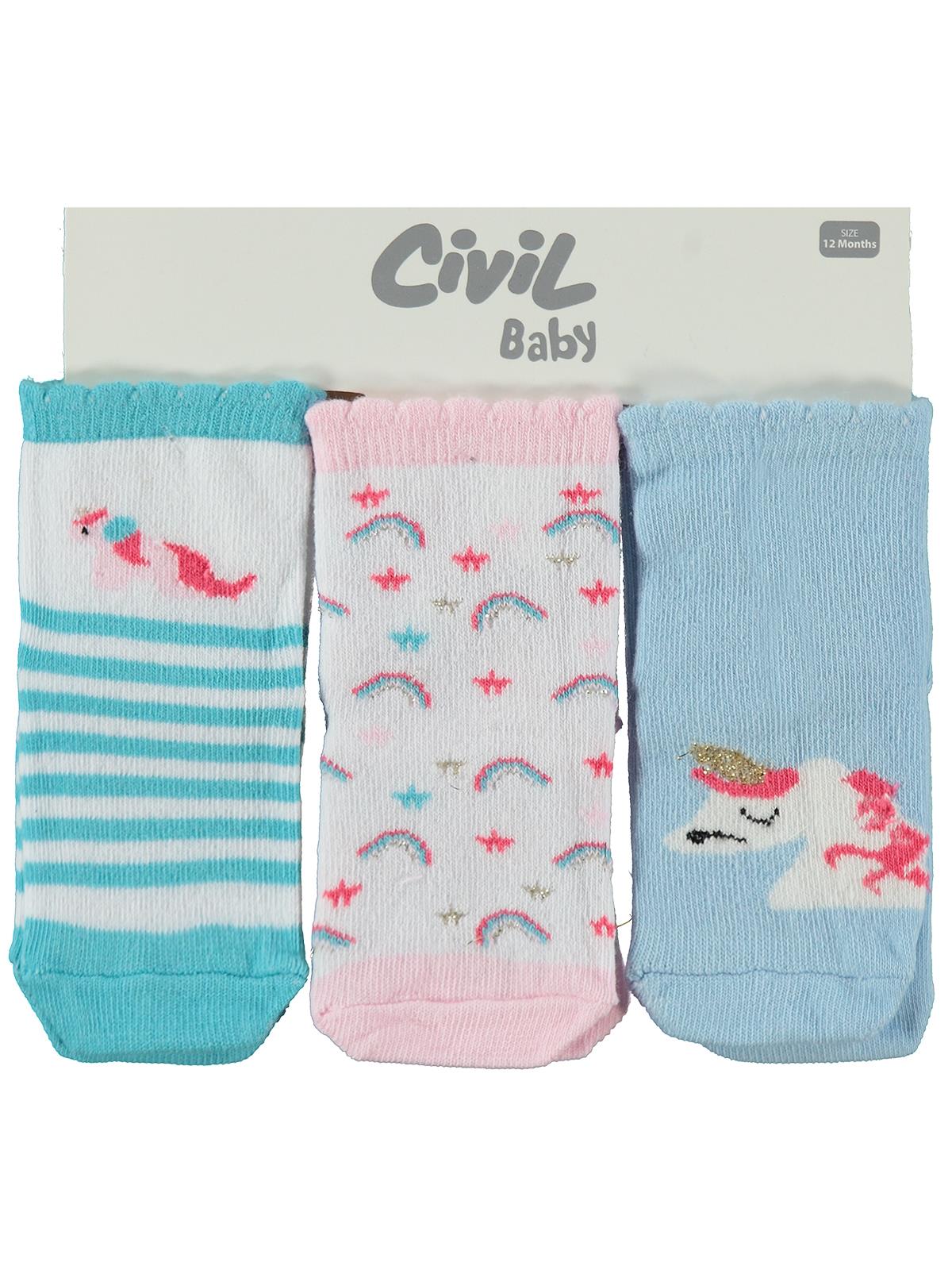 Civil Baby Unicorn 3'lü 6- Bebek Kız Çorap Set - Standart