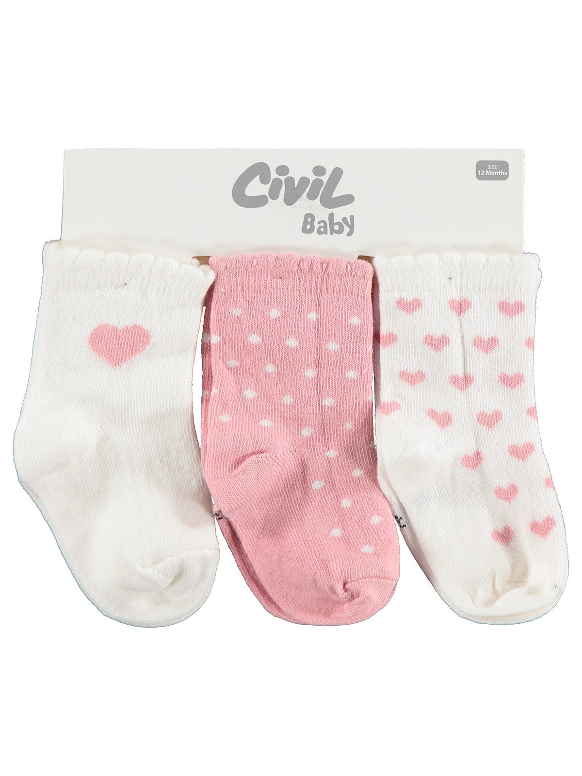 Civil Baby Puanlı 3'lü 6- Bebek Kız Çorap Set