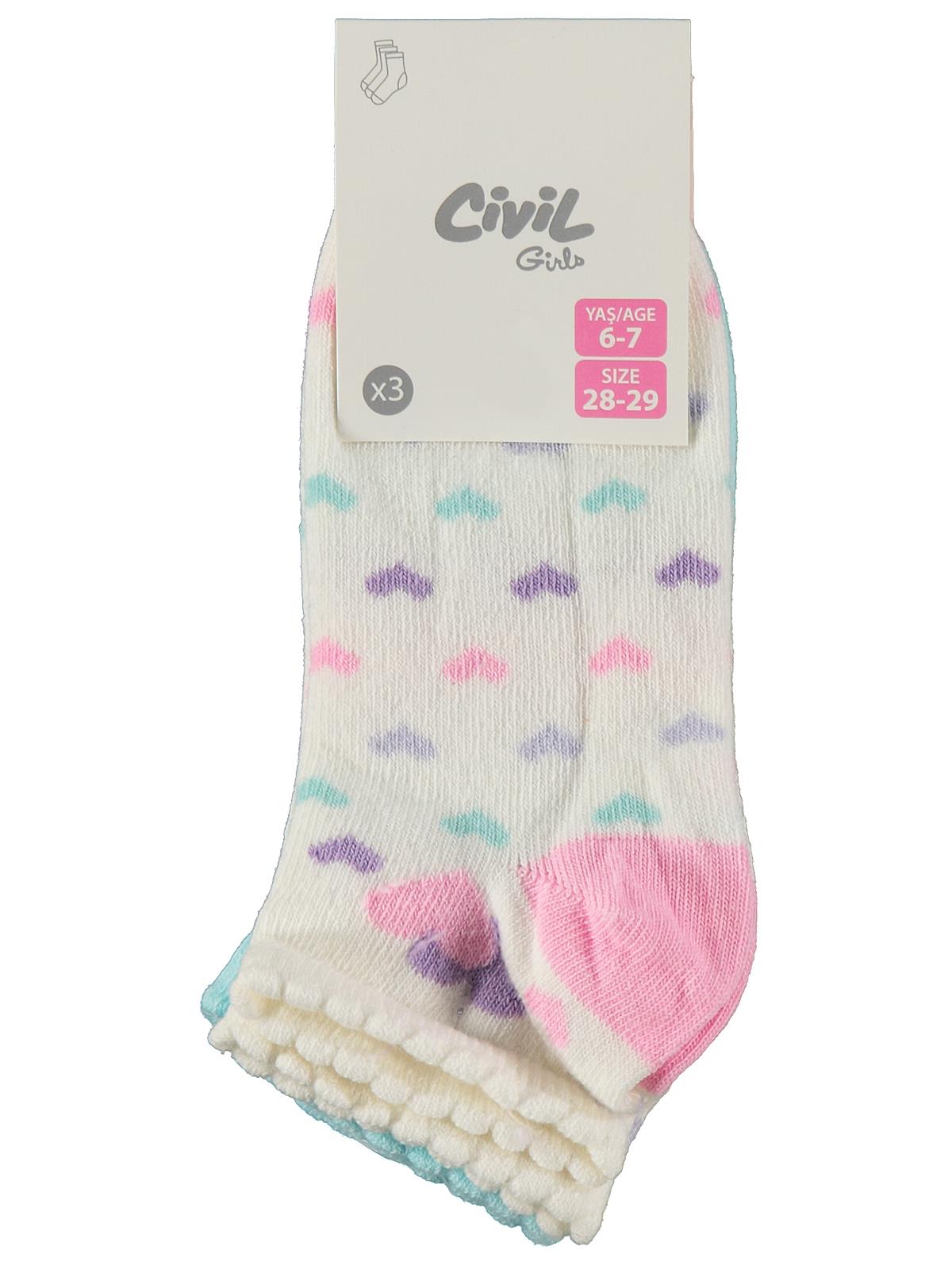 Civil Girls Kalp 3'lü 2-12 Yaş Kız Patik Çorap