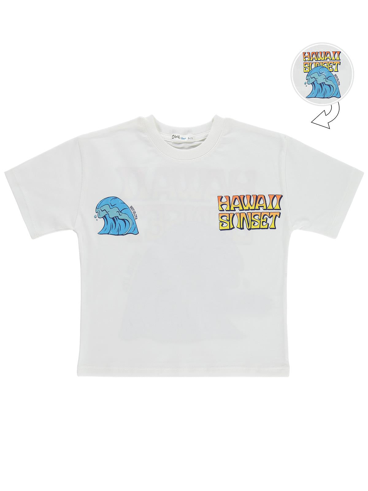 Civil Boys Hawaii Sunset Baskılı 6-9 Yaş Tişört - Kırık Beyaz