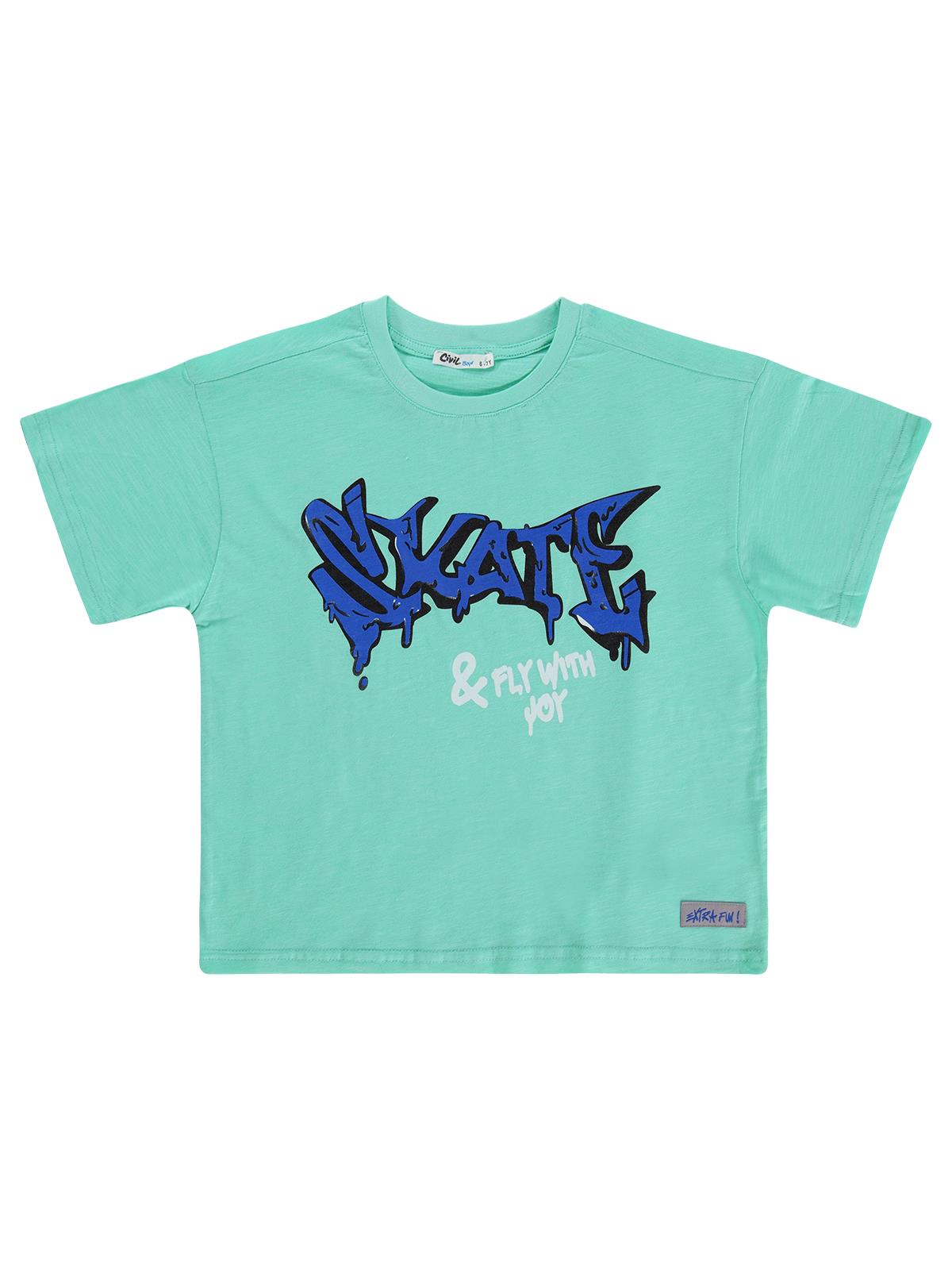 Civil Boys Skate Baskılı 10-13 Yaş Tişört - Yeşil
