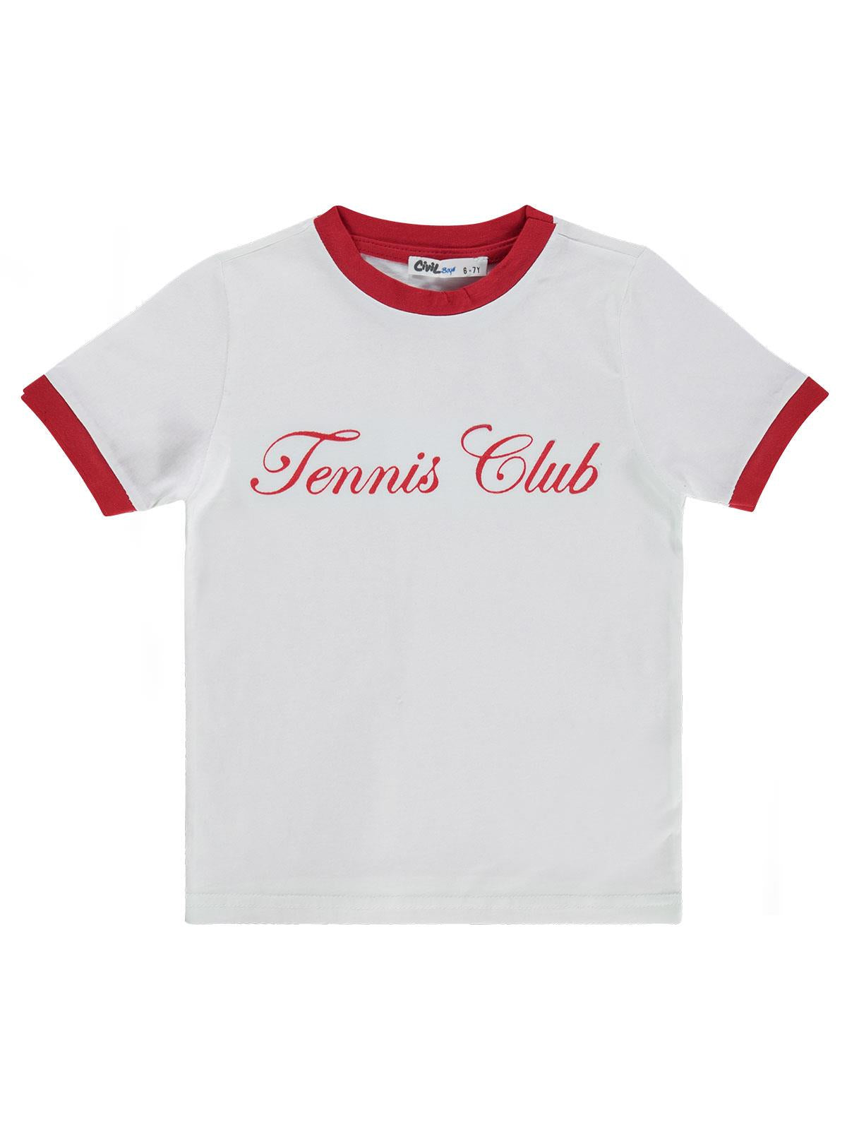 Civil Boys Tennis Club Baskılı 10-13 Yaş Tişört - Kırmızı