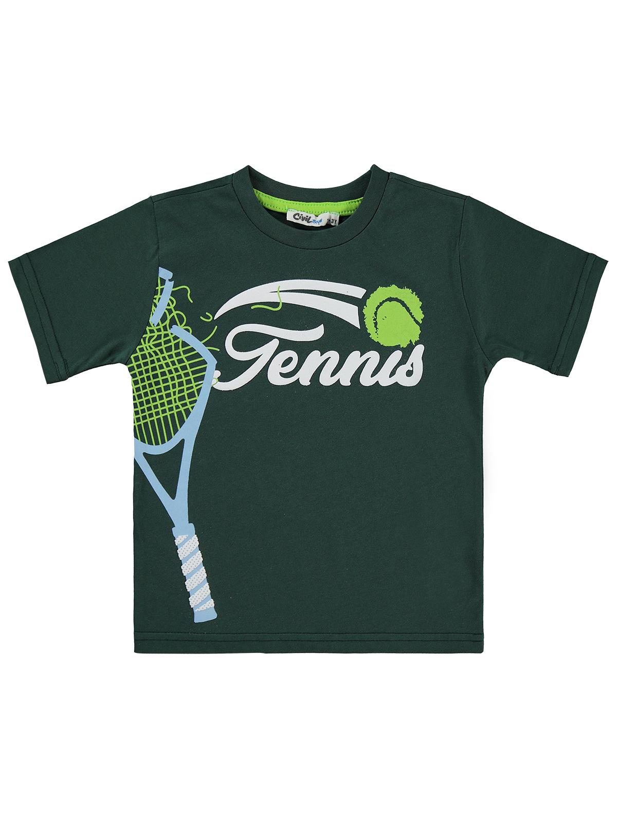 Civil Boys Tenis Raket Baskılı 2-5 Yaş Tişört - Yeşil
