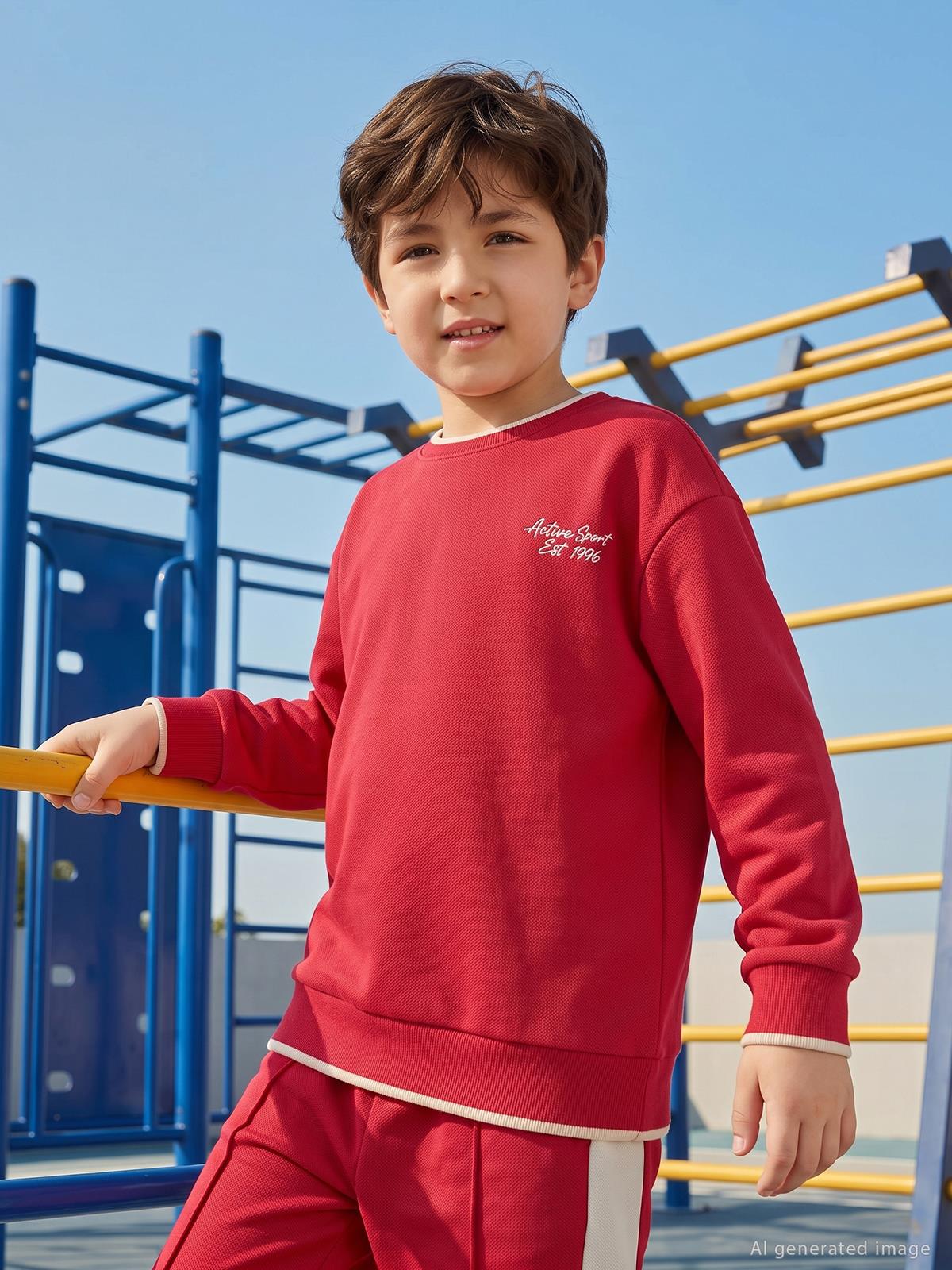 Civil Erkek Çocuk Pike Active Sweatshirt | Pike Uzun Kol Kapşonlu | Okul Kreş ve Günlük Kullanım - Bordo