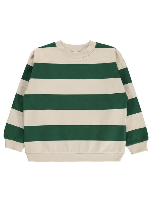 Civil Erkek Çocuk Kalın Çizgili Basic Sweatshirt | 2 İp Uzun Kol | Okul Kreş ve Günlük Kullanım - Yeşil