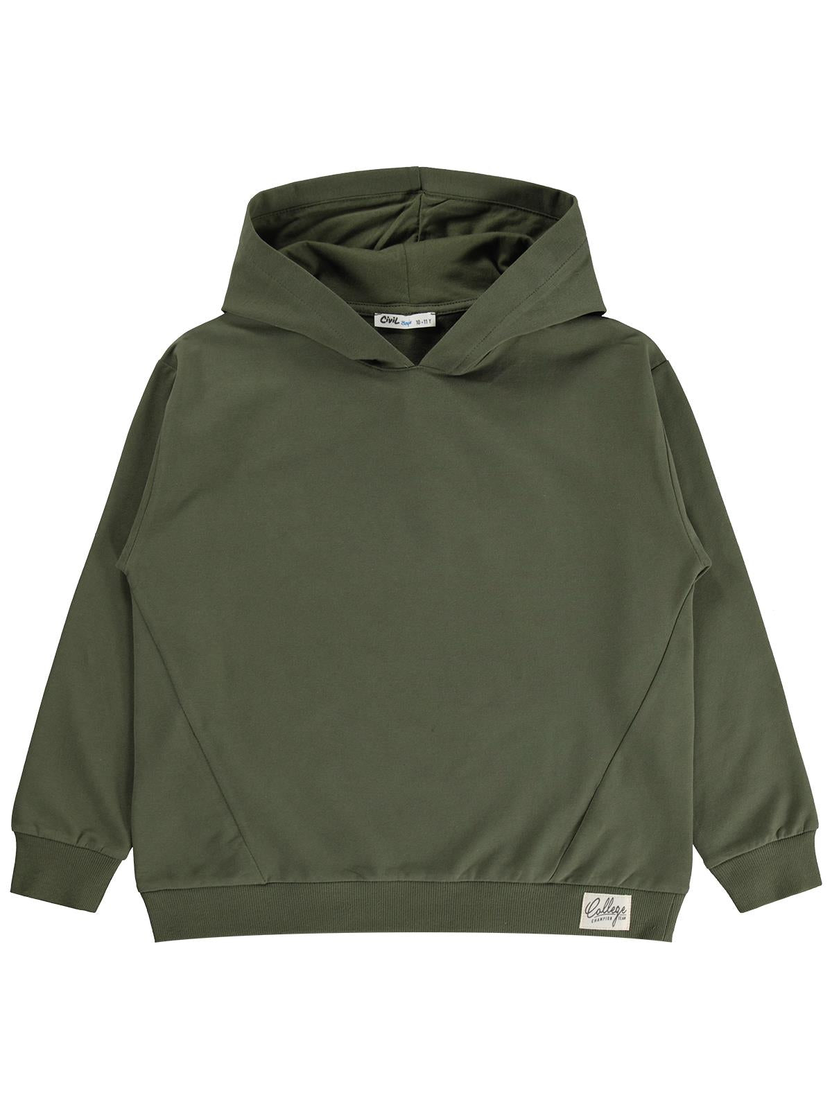 Civil Erkek Çocuk Basic Kapşonlu Sweatshirt | Fırçalı 2 İp Uzun Kol | Okul Kreş ve Günlük Kullanım - Haki