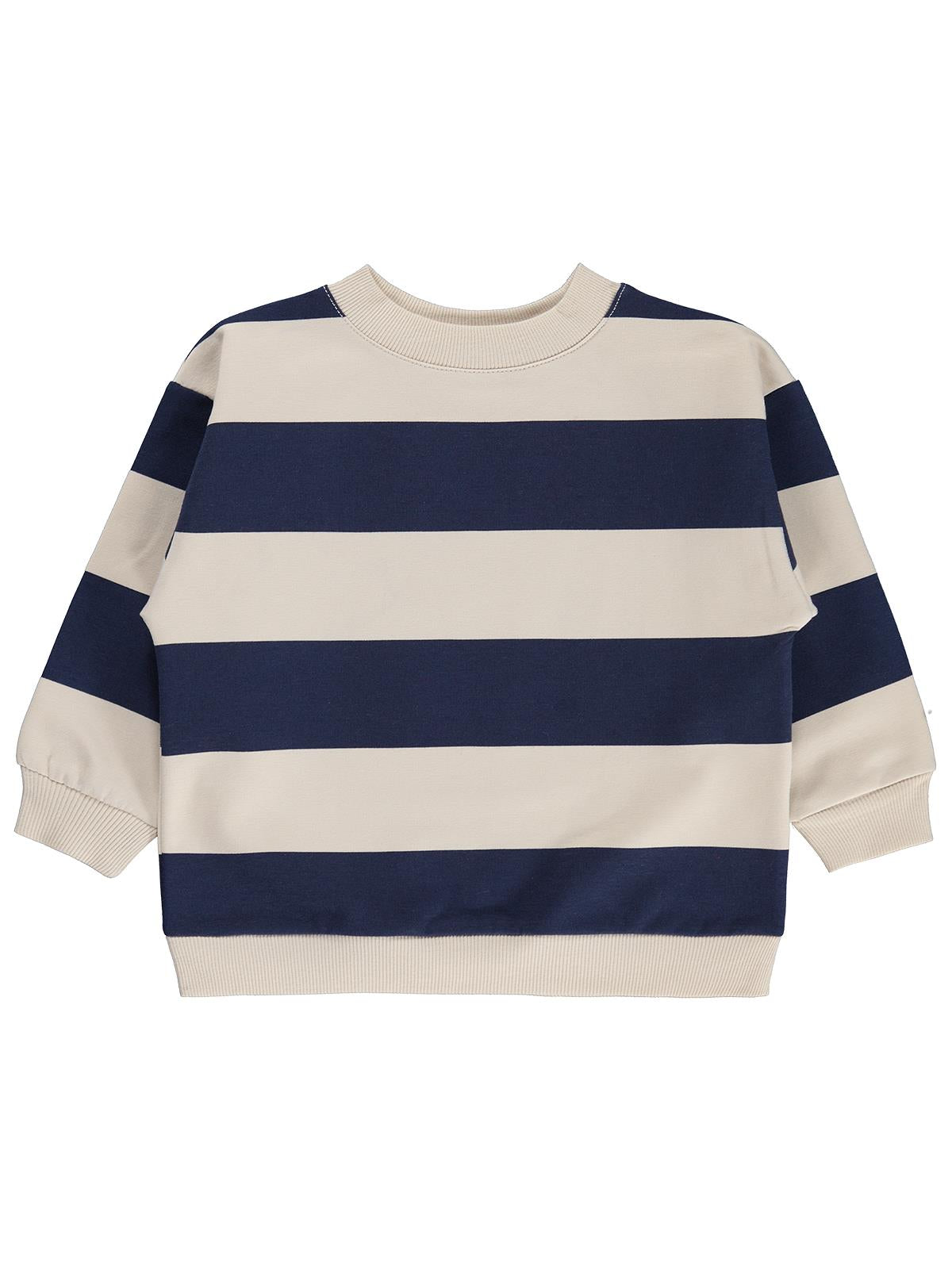 Civil Erkek Çocuk Kalın Çizgili Basic Sweatshirt | 2 İp Uzun Kol | Okul Kreş ve Günlük Kullanım - Lacivert