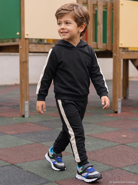 Civil Boys Erkek Çocuk Eşofman Takımı | Pike Uzun Kol Hakim Yaka | Okul Kreş ve Günlük Kullanım - Siyah