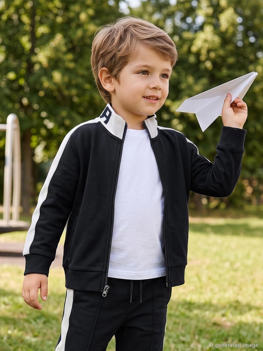 Civil Boys Erkek Çocuk Pike Active Hırka | Pike Uzun Kol Hakim Yaka | Okul Kreş ve Günlük Kullanım - Siyah