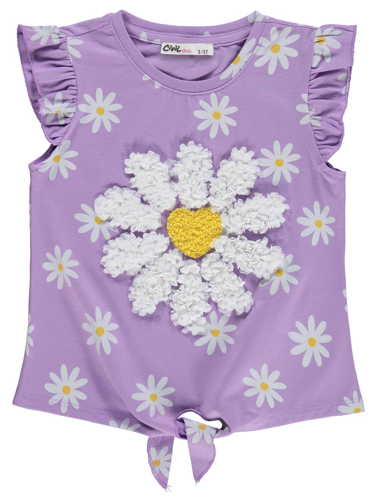 Civil Girls Papatya Desenli 2-5 Yaş Tişört - Lila
