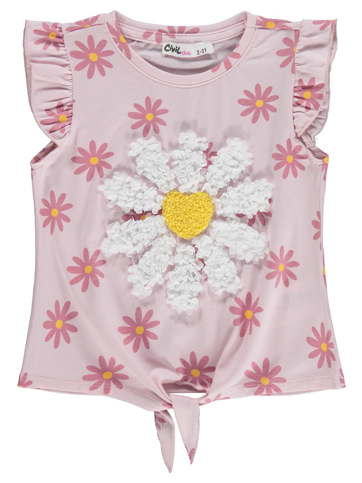 Civil Girls Papatya Desenli 2-5 Yaş Tişört - Gri