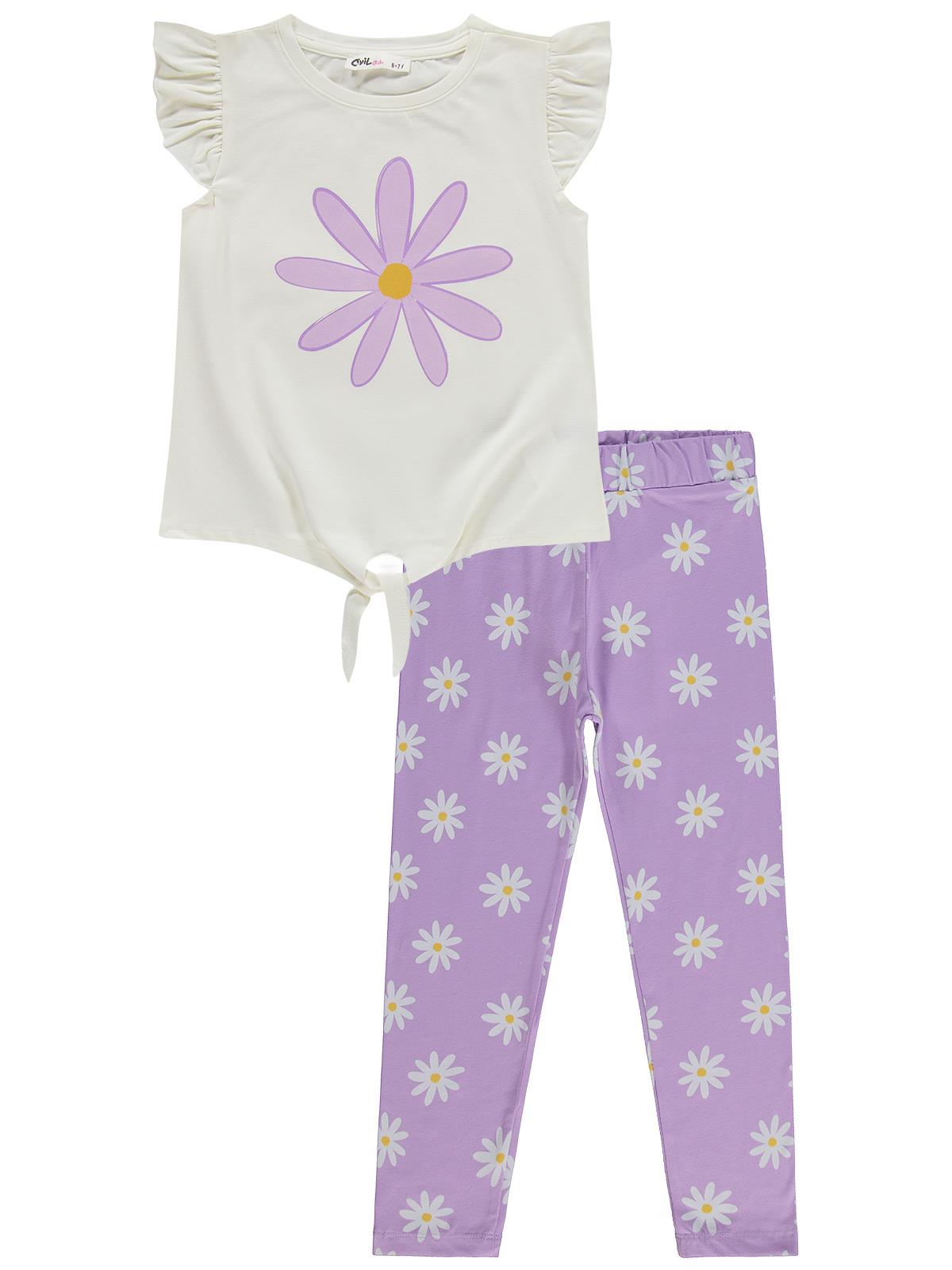 Civil Girls Papatya Desenli 6-9 Yaş Takım - Lila