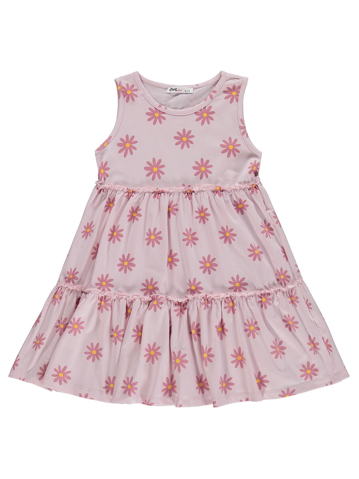 Civil Girls Papatya Desenli 6-9 Yaş Elbise - Pudra