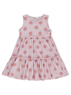 Civil Girls Papatya Desenli 6-9 Yaş Elbise - Pudra