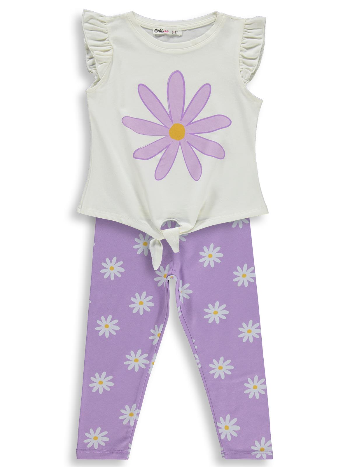 Civil Girls Papatya Desenli 2-5 Yaş Takım - Lila