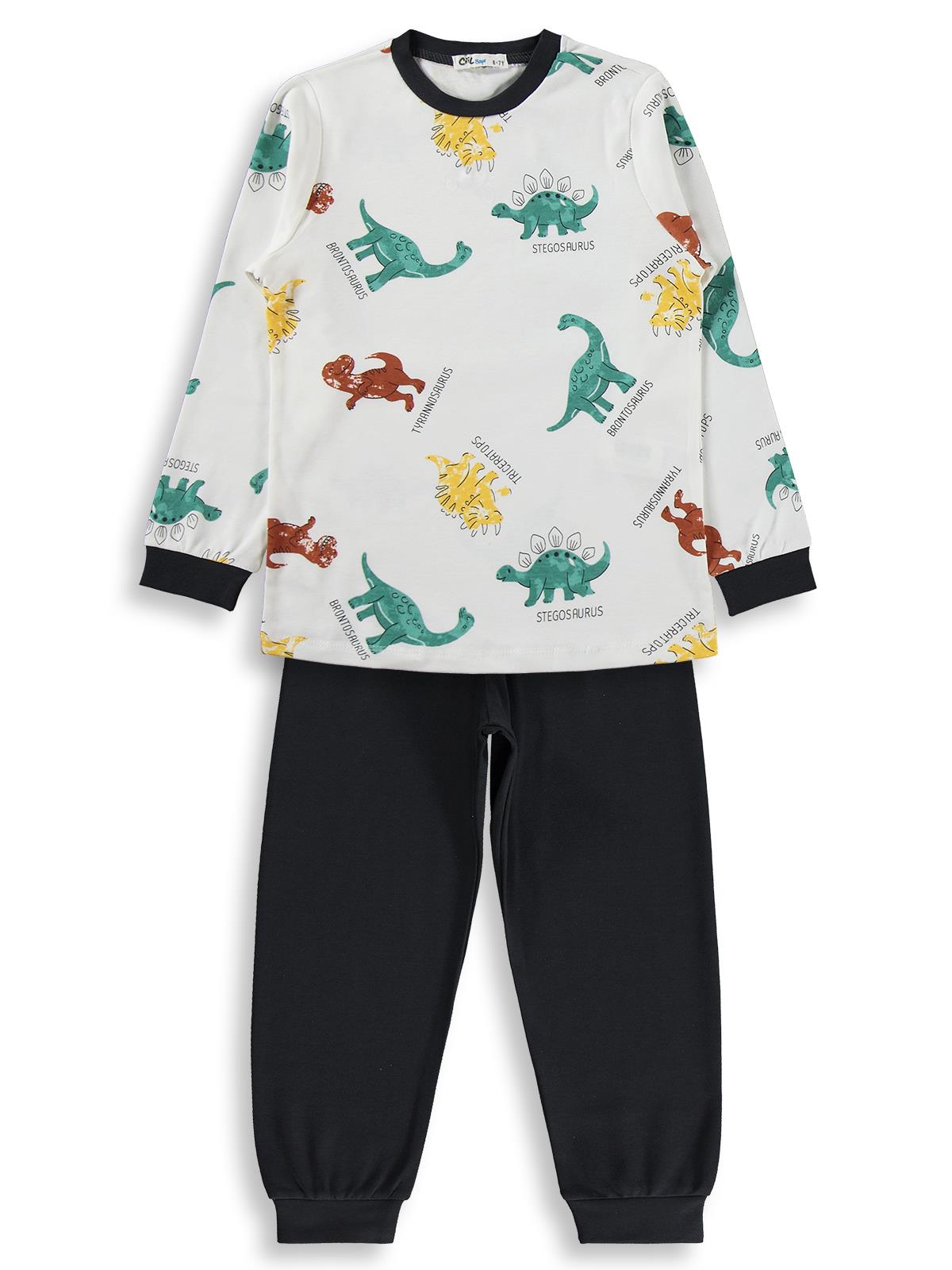 Civil Boys Dinozor Baskılı 6-9 Yaş Pijama Takımı - Gri