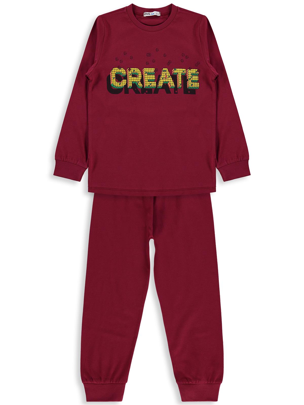 Civil Boys Create Baskılı 6-9 Yaş Pijama Takımı - Bordo
