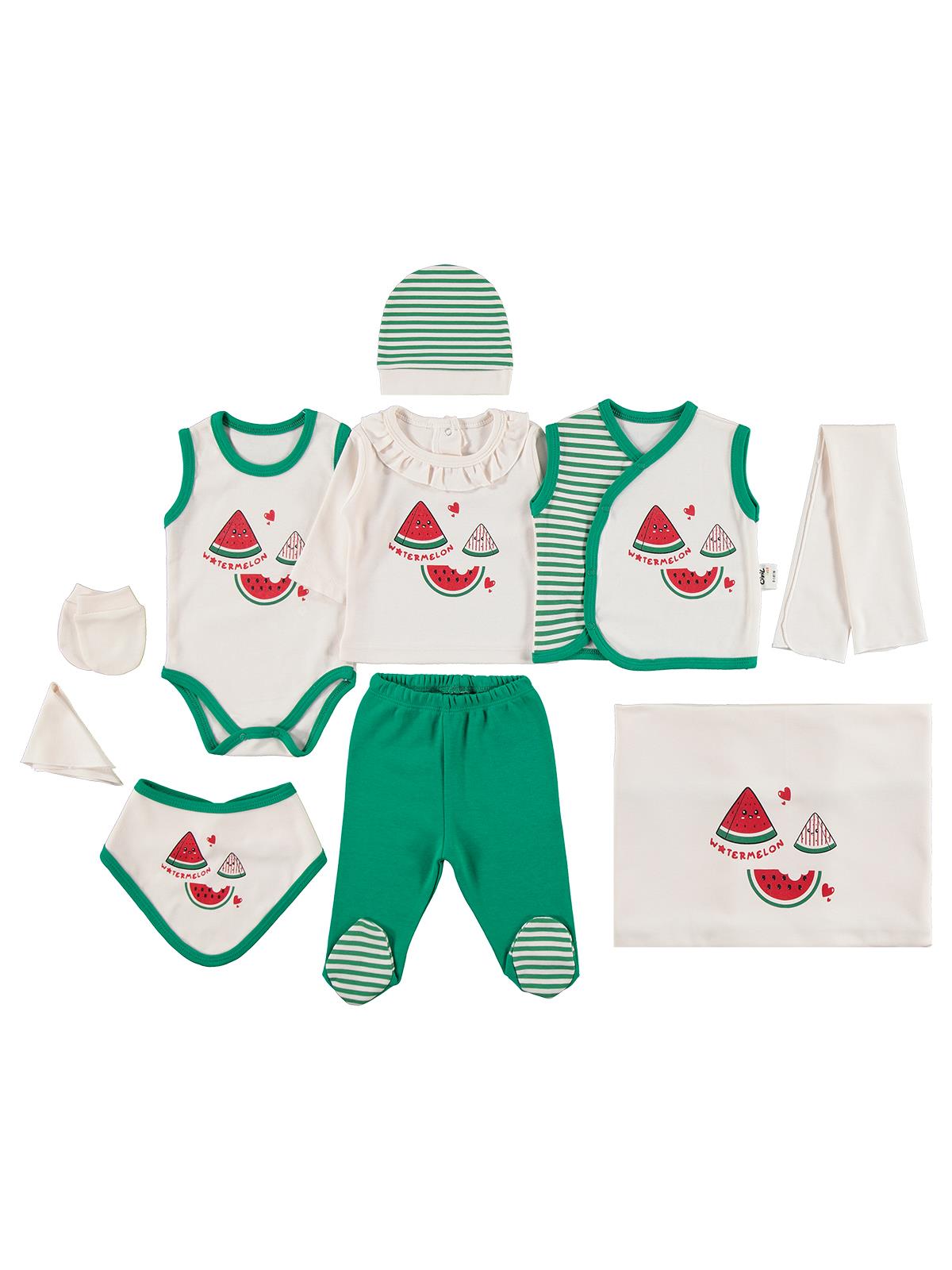 Civil Baby Karpuz Baskılı  Zıbın Setleri - Ekru