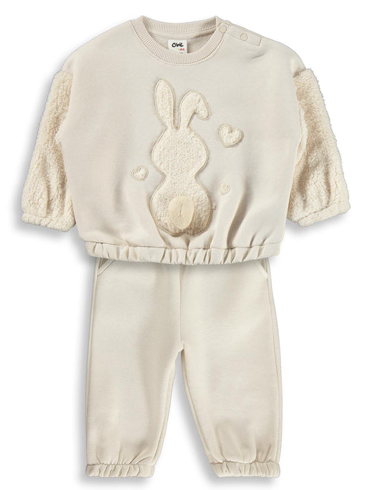 Civil Baby Tavşan Velsoft Aplike Garnili 6-18 Ay Takım - Bej