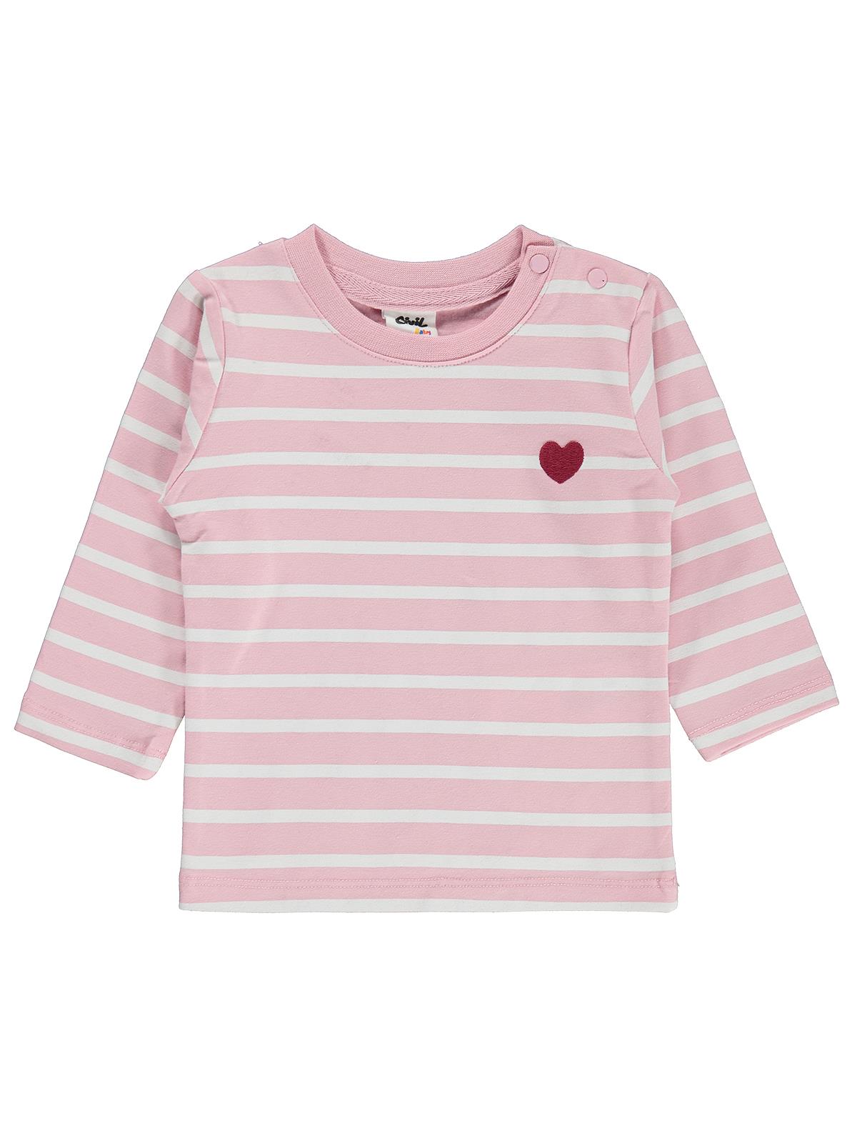 Civil Baby Kalp Nakışlı Çizgili 6-18 Ay Sweatshirt - Pembe