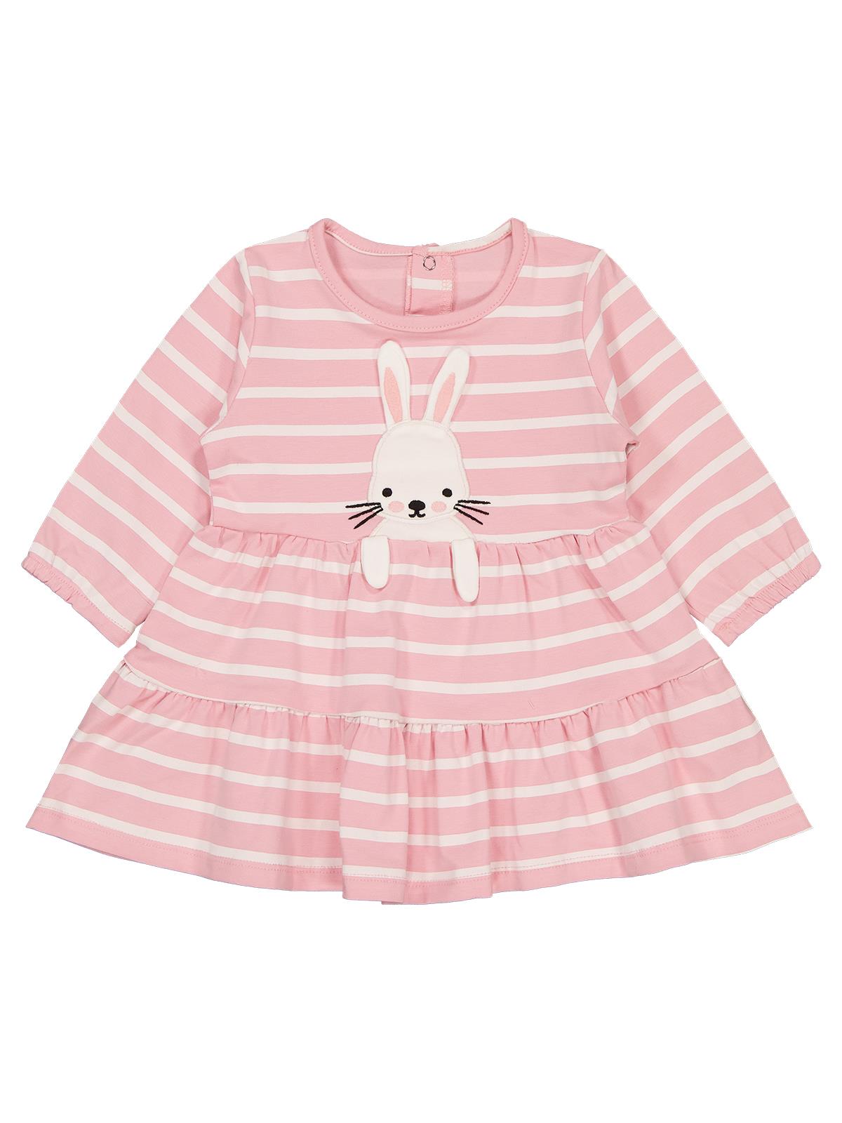 Civil Baby Tavşan Aplikeli Çizgili 6-18 Ay Elbise - Pembe