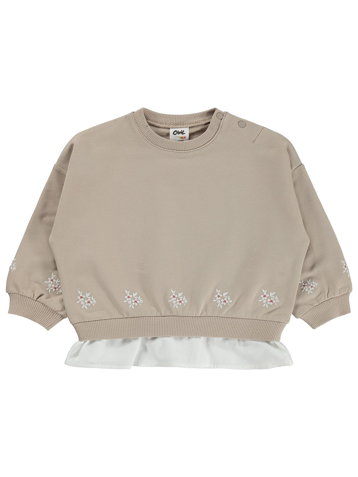 Civil Baby Garni Çiçek Nakışlı 6-18 Ay Sweatshirt - Bej